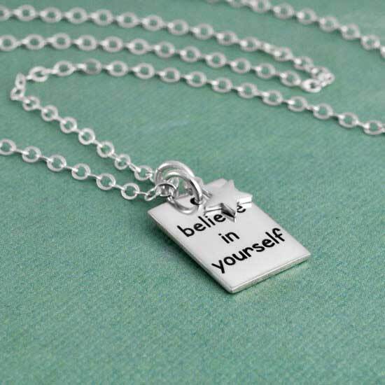 Silver Believe in Yourself rectangle necklace with silver star 