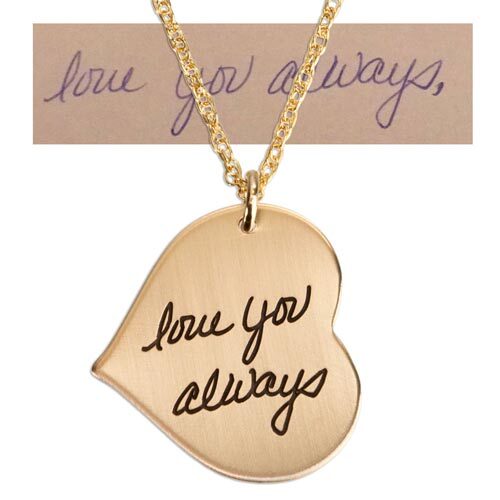 Gold Heart necklace with handwritten love note, given for Valentine Gift - Heart On Your Wrist 