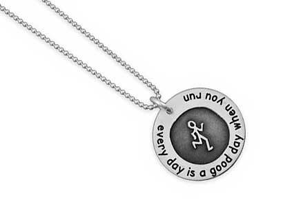 Silver Etched Runner Necklace on white background