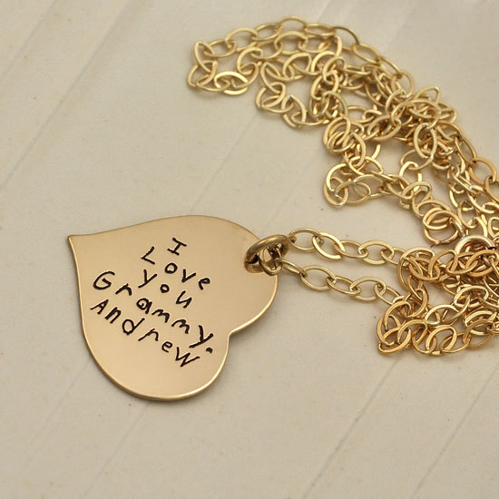 Gold Heat Necklace with Childs Handwritten "I Love You Grammy" on it  - Heart On Your Wrist