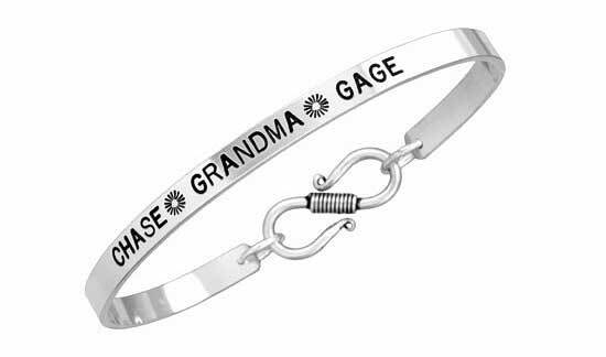 Silver Cuff Stamped with Chase, Grandma, Gage from Heart On Your Wrist 